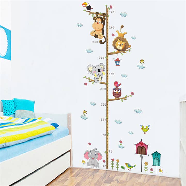 Cartoon s Lion Monkey Elephant Height Measure Wall Sticker for wholesale by PatPat