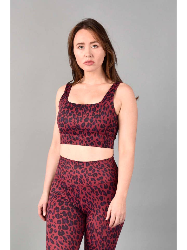 Wear Love More LLC - Wholesale Activewear Set - Women's - Brigitte Recycled Luxe Longline Bra in Red Velvet Leopard