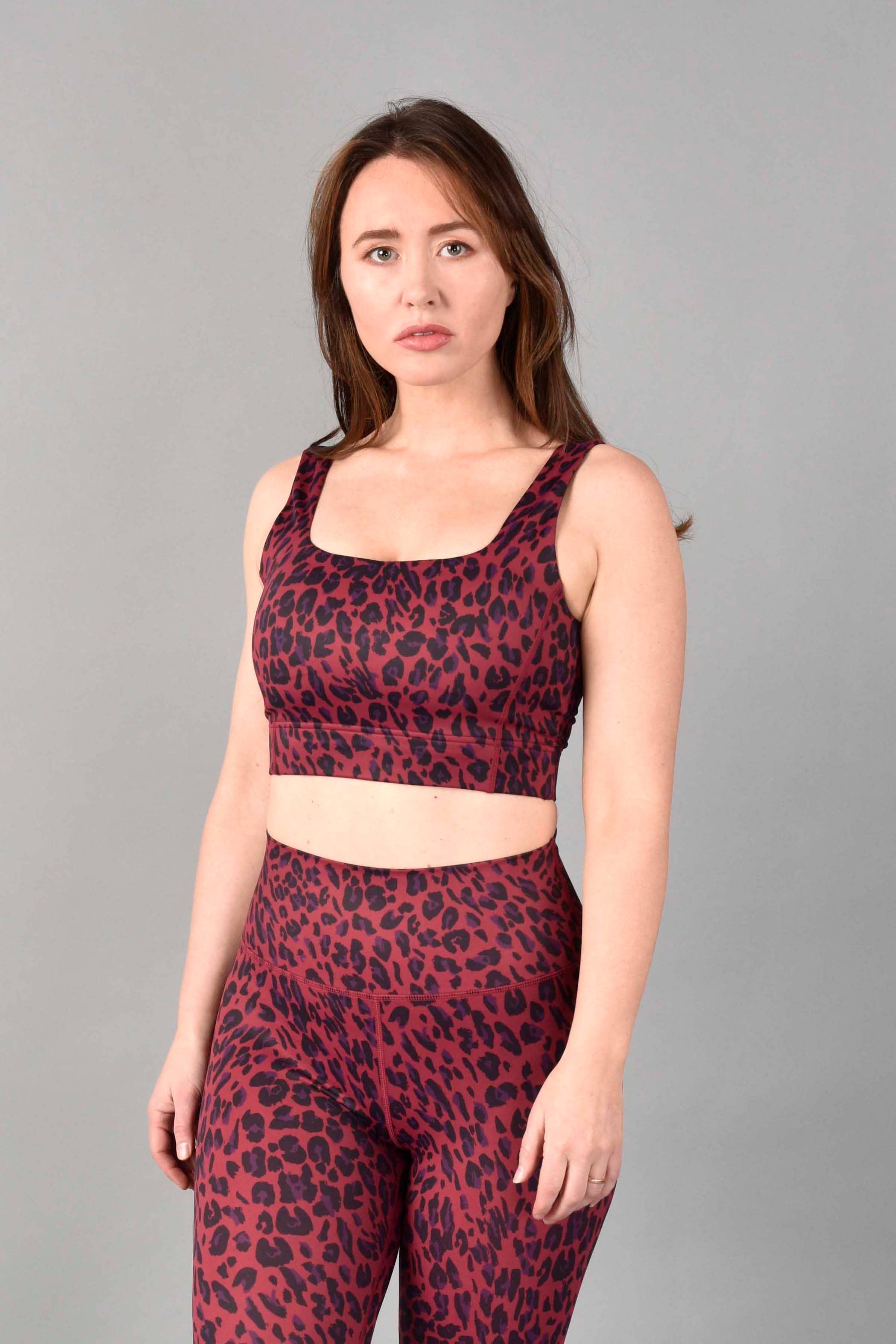 Wear Love More LLC - Wholesale Activewear Set - Women's - Brigitte Recycled Luxe Longline Bra in Red Velvet Leopard