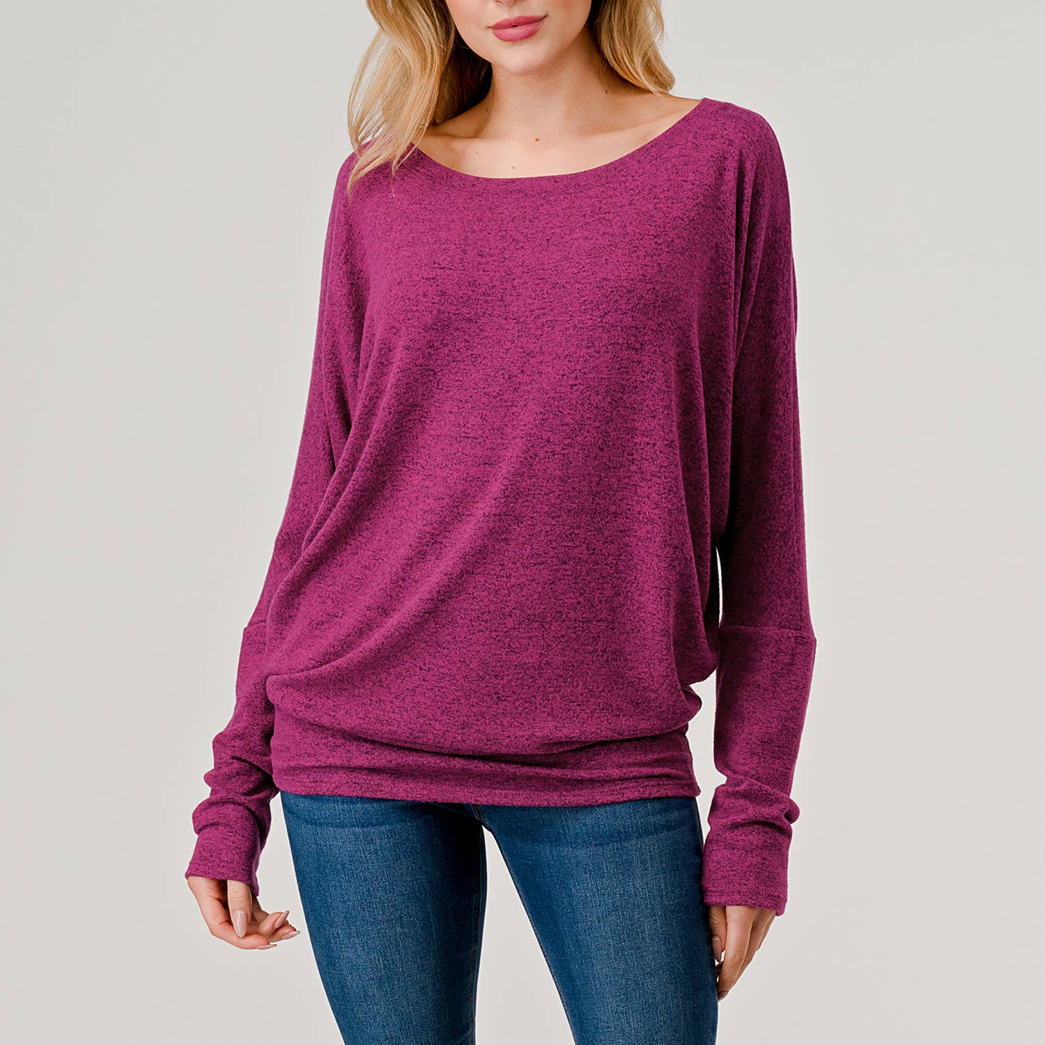 Heimious - Vente Haut en maille – femme - Haut en tricot Hacci à manches longues et col rond à manches Dolman, 270118