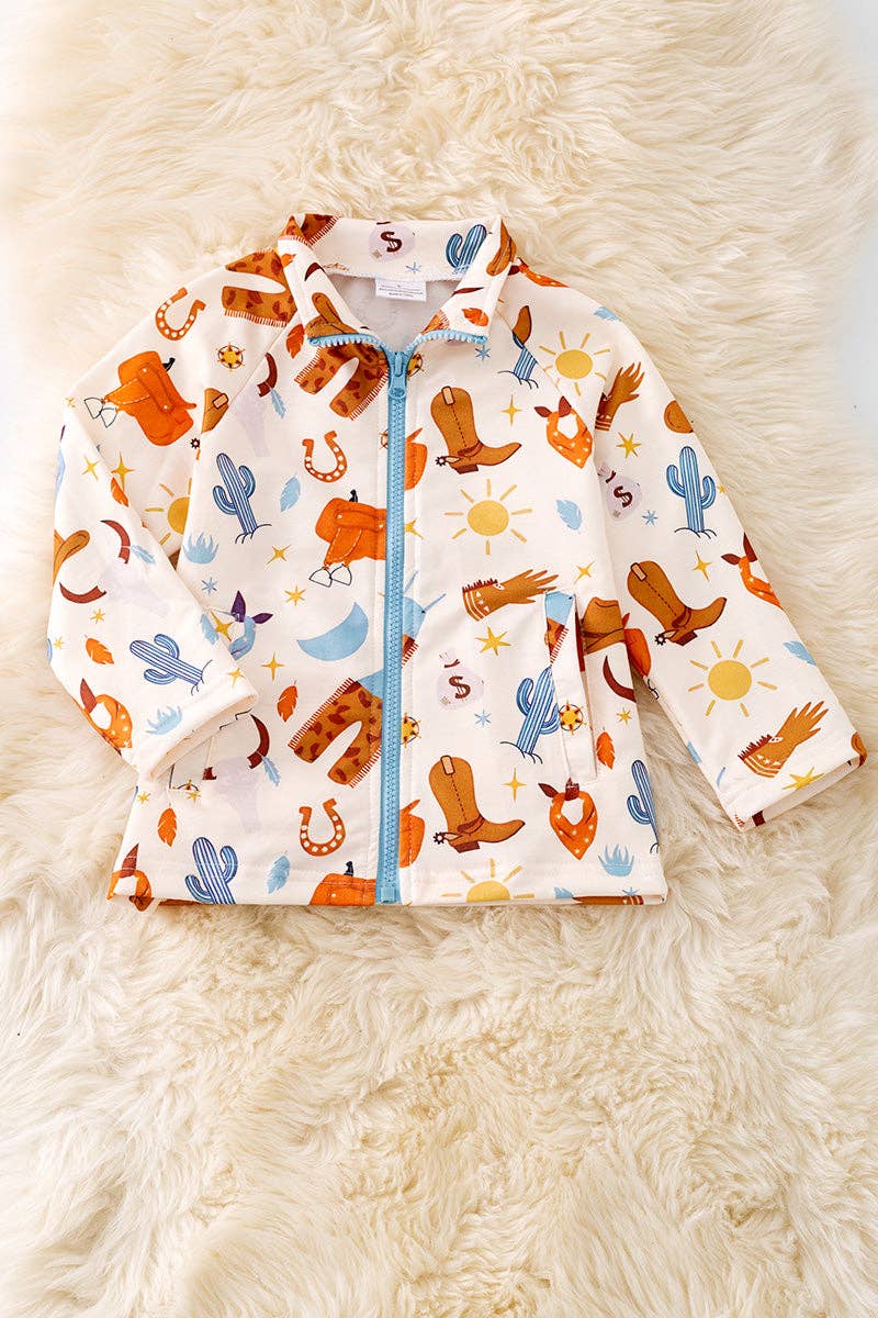 Kids Charm Online - Vente Veste – enfant - Veste zippée imprimée western pour garçons avec poches. TPB50456 JEAN