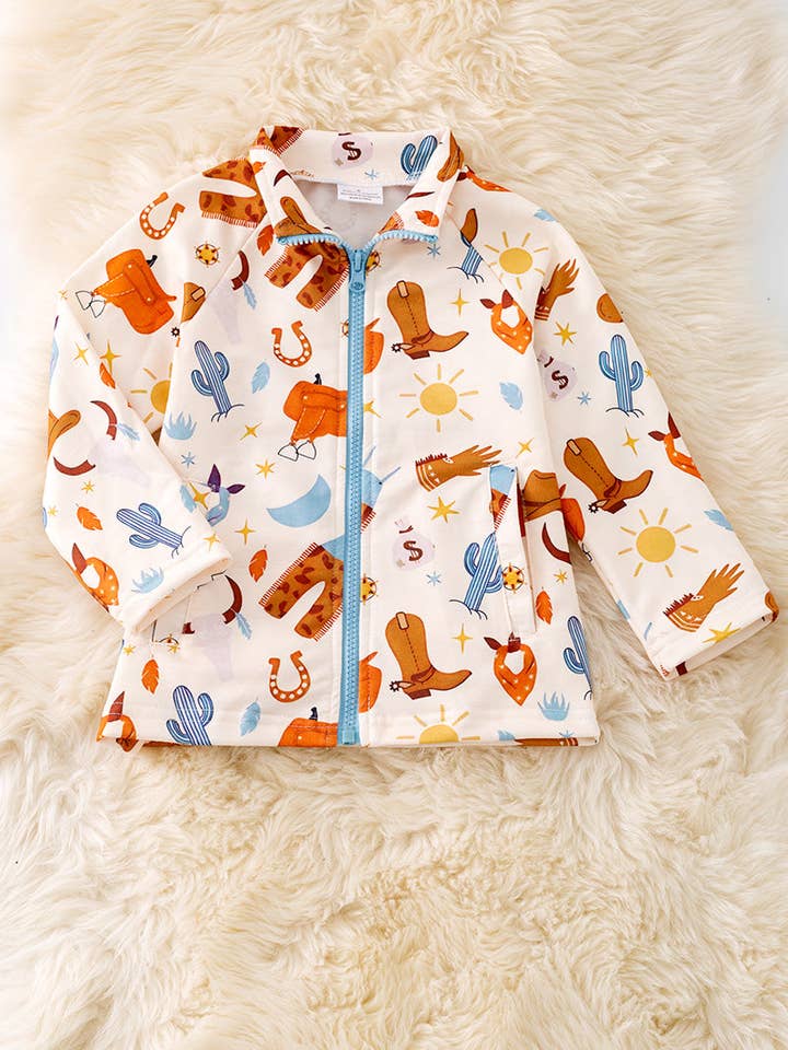Kids Charm Online - Vente Veste – enfant - Veste zippée imprimée western pour garçons avec poches. TPB50456 JEAN0