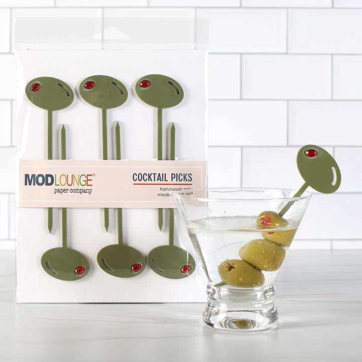 Mod Lounge Paper Company - Wholesale Cocktail Pick - Olive Acrylic Cocktail Pick Set