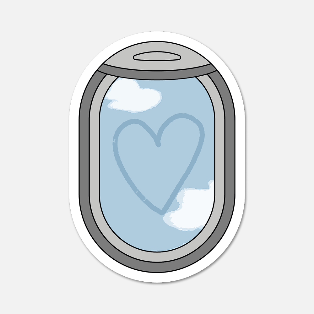 Footnotes - Wholesale Sticker - Airplane Window Heart on Foggy Window Travel Sticker0