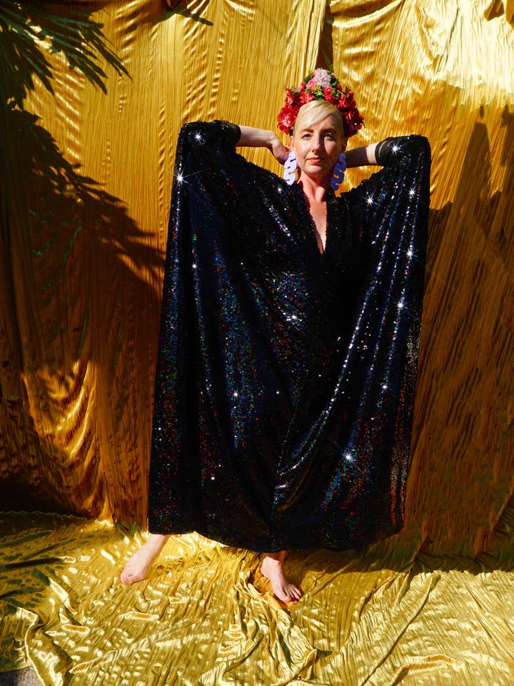 Fumbalinas - Wholesale Kaftan - Women's - Petrol Black Holographic Sequin Maxi Kaftan Gown/Kimono Robe13