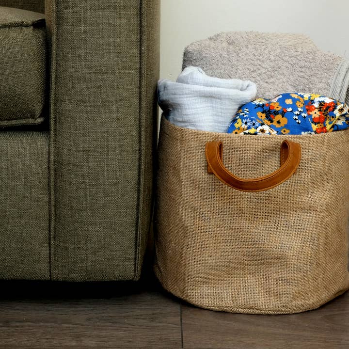 Jute Fabric Planter Storage Bin Laundry with Tote Handles for wholesale by Sanwacraft