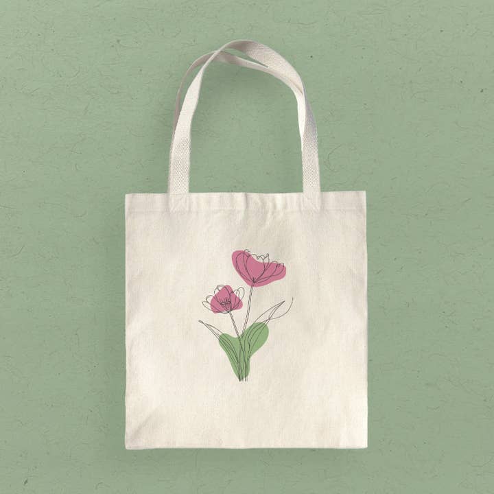 Pink Hand Drawn Flower - Spring Tote Bag for wholesale by Boheme Bliss