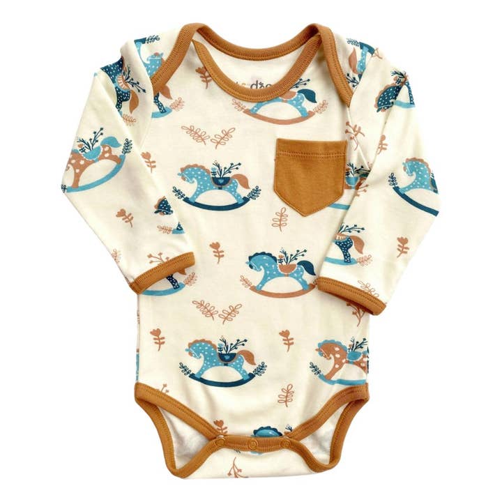 Organic Cotton Long Sleeve Bodysuit - Rocking Horse for wholesale by Cat & Dogma