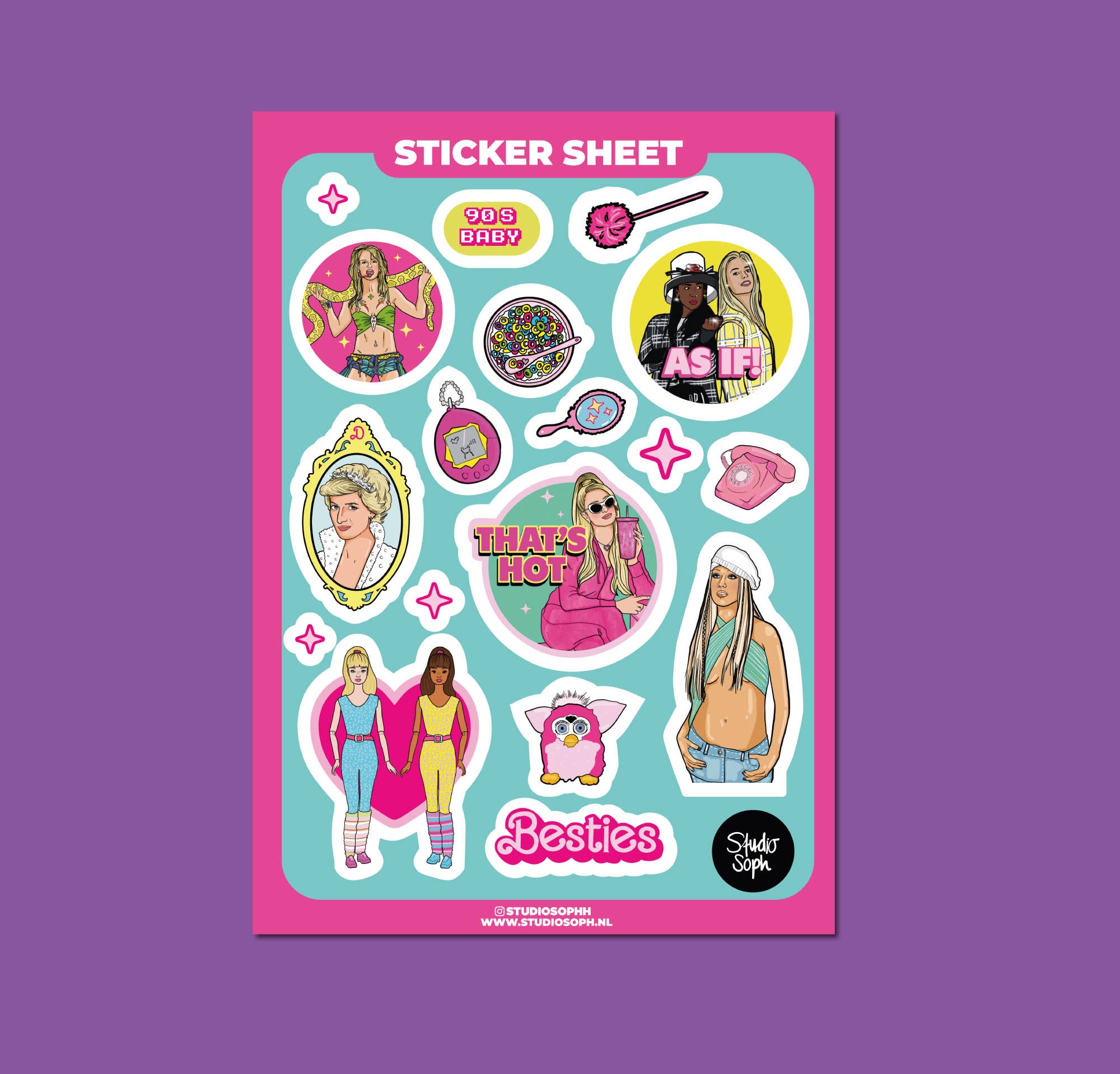 Studio Soph (We Pay Your Import Fees - We Ship DDP) - Wholesale Sticker - 90's Girl Clueless, Britney, Paris Hilton A5 Sticker Sheet  1