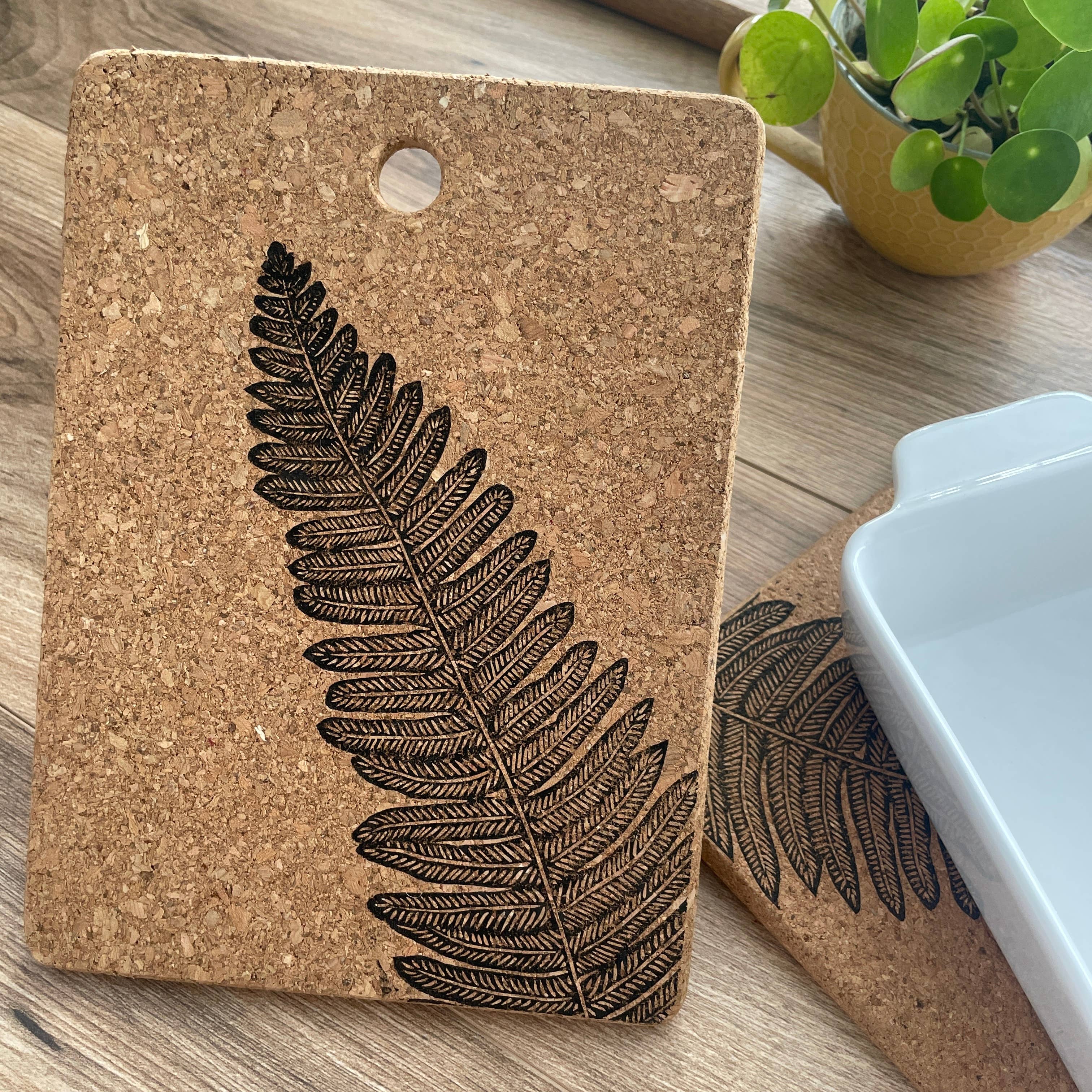 Jackdaw and Bear - Wholesale Trivet - Fern linocut Cork Pot stand / Trivet4