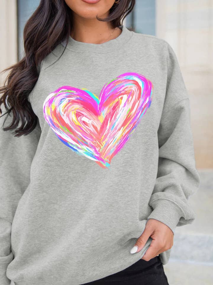 Gray Valentines Brushwork Heart Graphic Drop Shoulder Sweatshirt for wholesale by Lovesoft