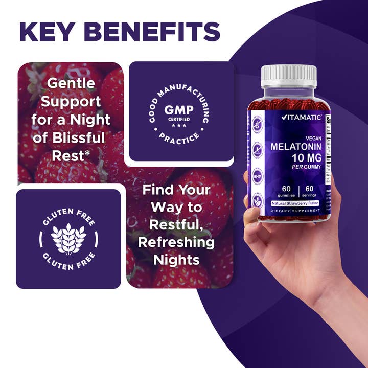 Vitamatic - Vente Supplément oral/vitamine - Vitamatic Mélatonine 10 mg | 60 Gummies véganes4
