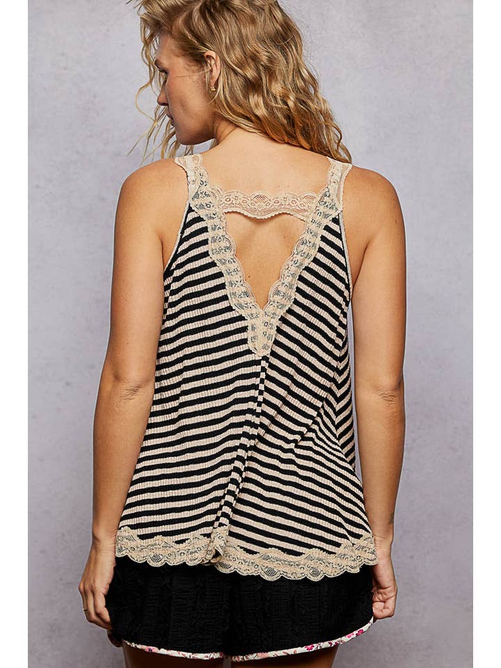 Pol Clothing - Wholesale Tank Top - Women's - V-neck Sleevleess Lace Trim Solid Tank Top SALE9
