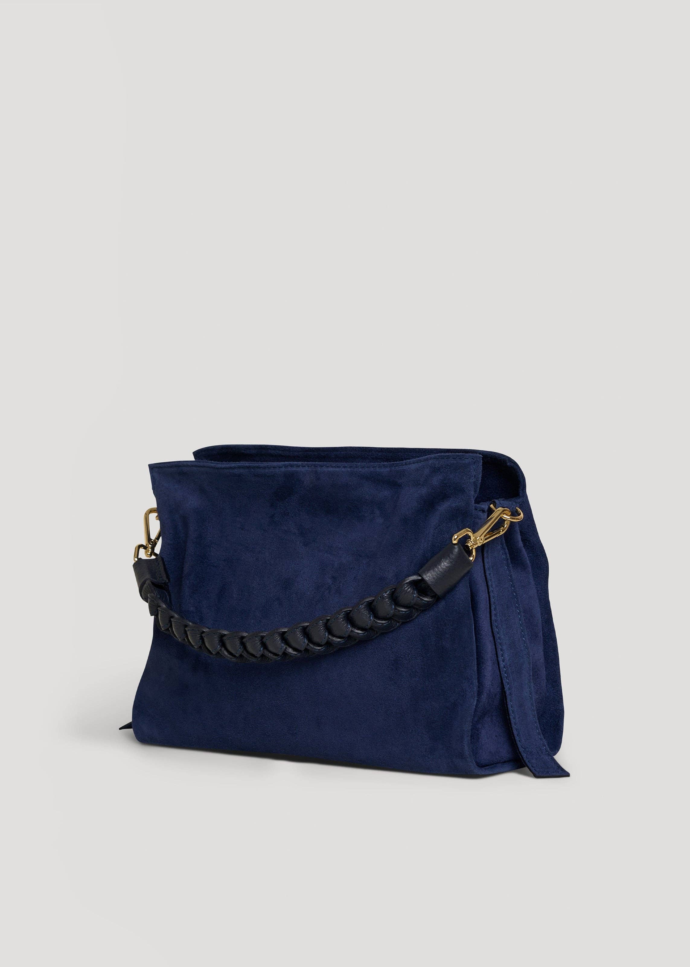 Voemièn - Vente Sac porté épaule – femme - Sac Braid en daim bleu marine et cuir Dollar1