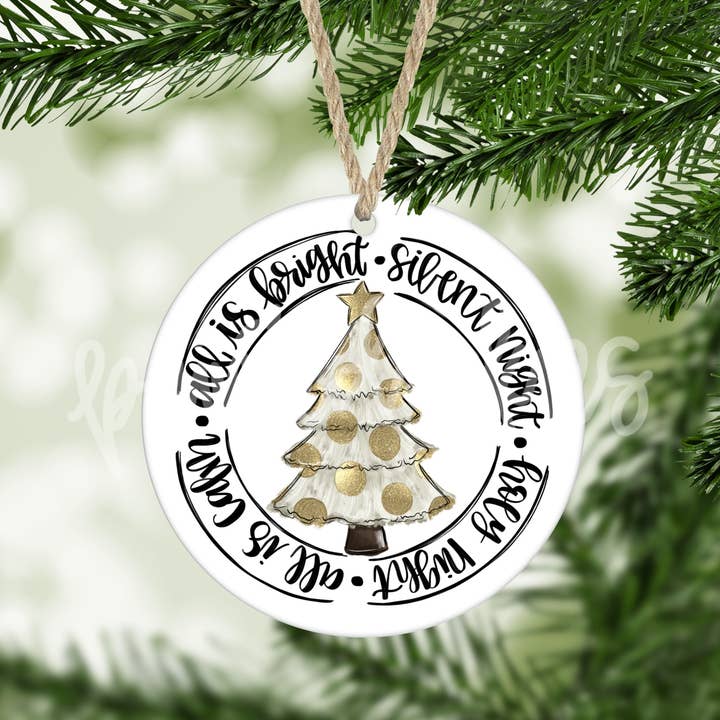 Silent Night Gold Christmas Tree Ornament for wholesale by Painted Skies
