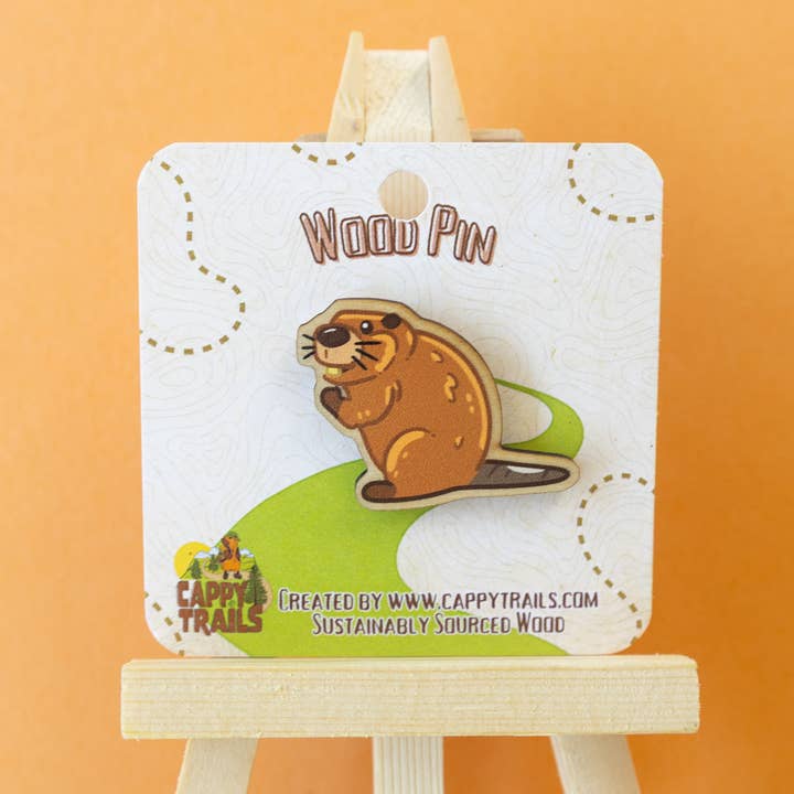 Beaver Wood Pin for wholesale by Cappy Trails