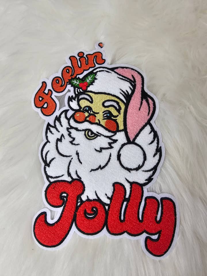Feelin' Jolly Santa Chenille and Embroidery Iron-on Patch for wholesale by Scratch Decor