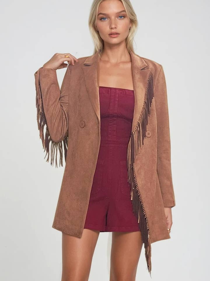 FAUX SUEDE FRINGED BLAZER 2123JIB SM-XL for wholesale by WISTERIA LANE