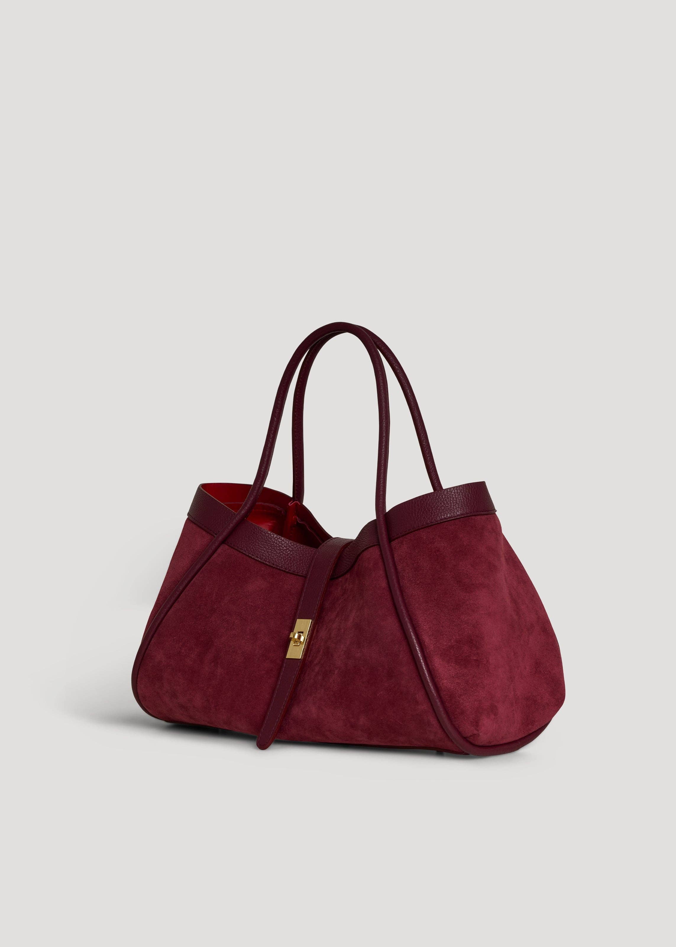 Prestige Milano – Sacola - Mulher por atacado – Bolsa Mayfair em Camurça Borgonha e Couro Togo1