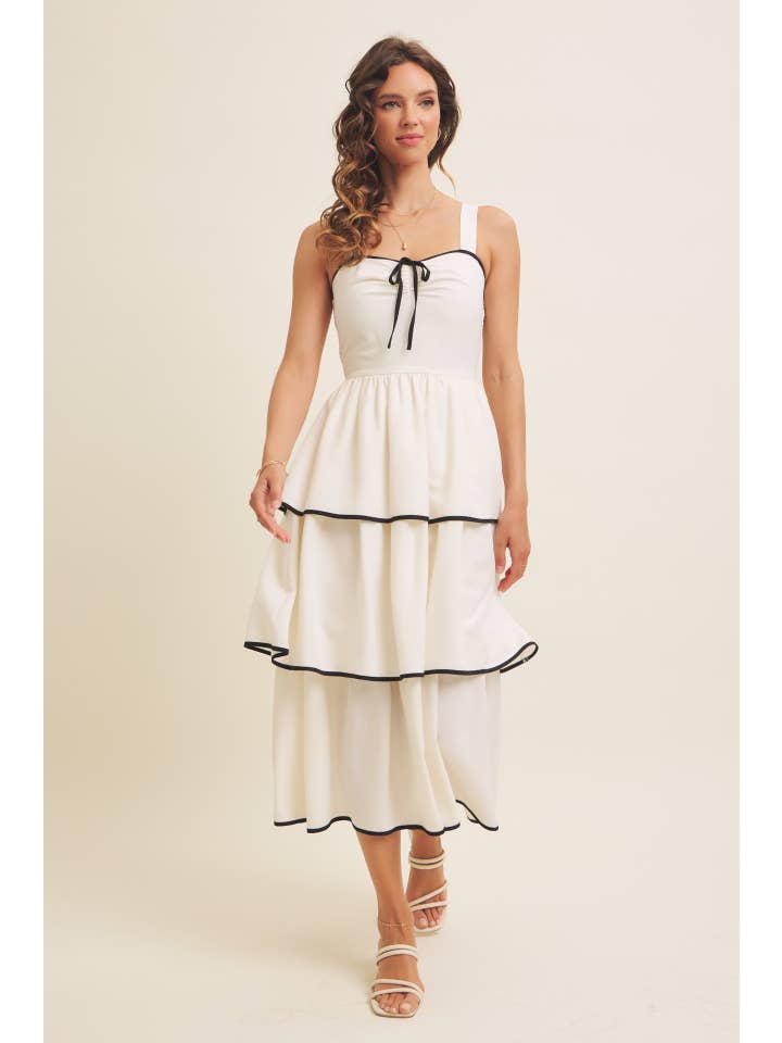 in february - Wholesale Dress - Women's - CONTRAST BINDING WITH BOW MIDI DRESS IN TIERED RUFFLES 7