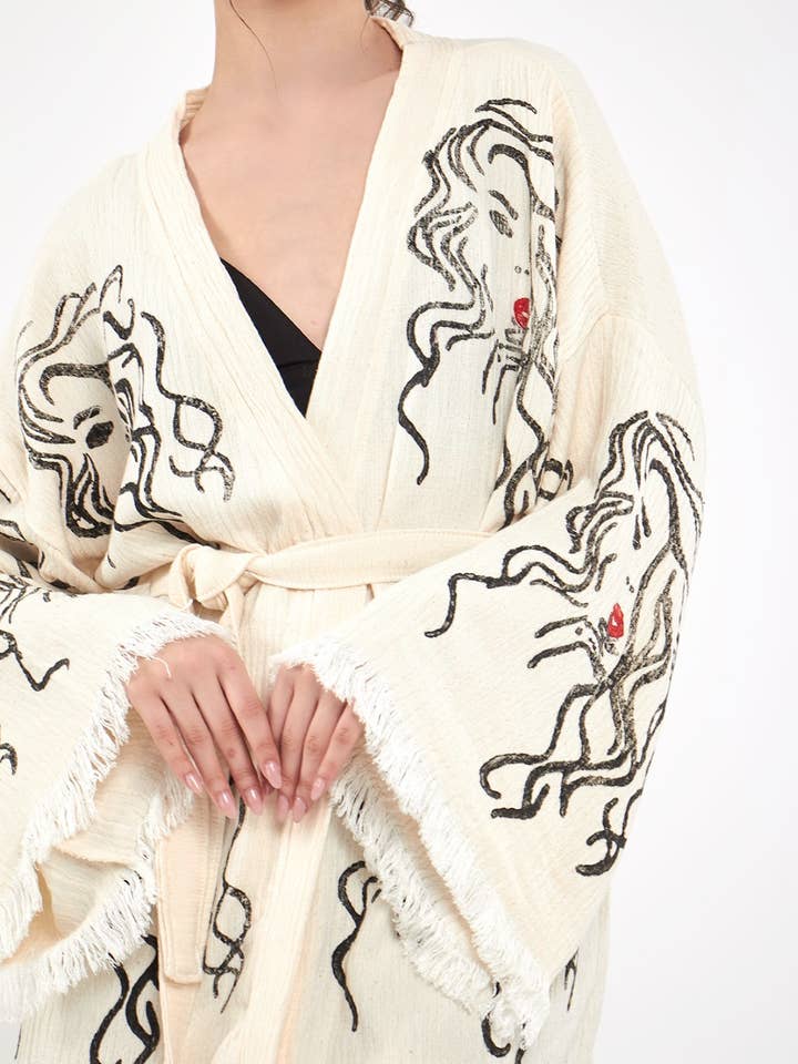 Yaz Concepts – Engroshandel Kimono - Dame – Hvide kvinder ansigt badekåbe kimono kjortel kaftan coverup kjole3