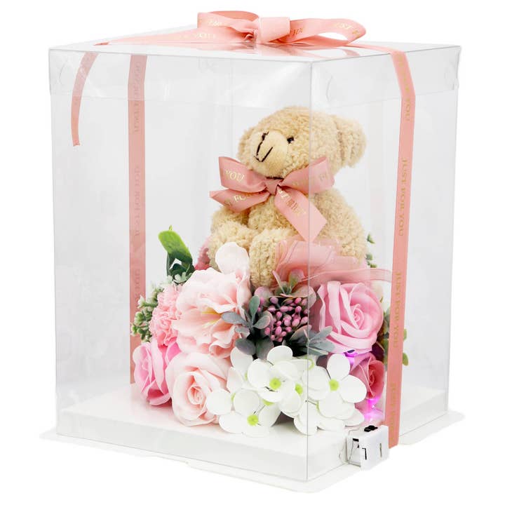 ASSORTED Mini Bear Soap Rose Dome Led Gift Box - 9 Inch for wholesale on Faire1