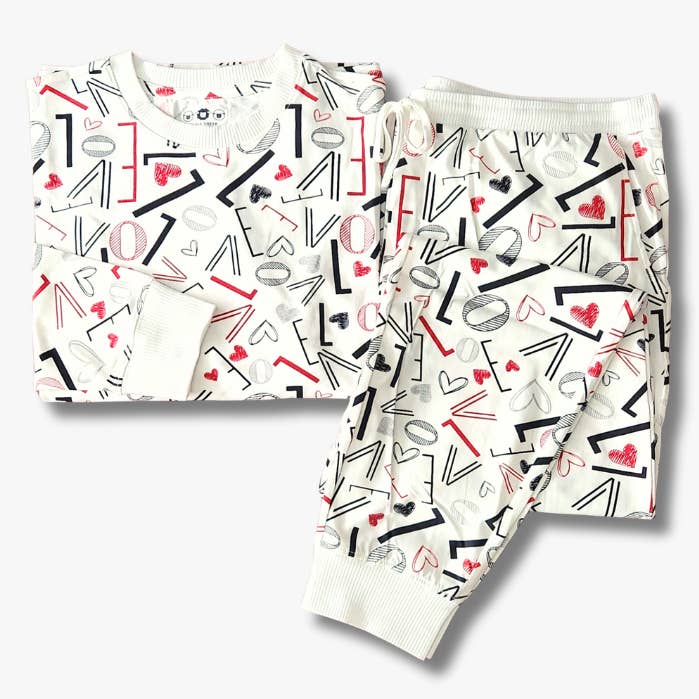 Women's Jogger Pajama Set - White Love for wholesale by The Black Sheep Fam