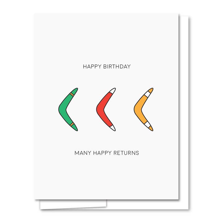 Quick Brown Fox Letterpress - Venta al por mayor Tarjetas de cumpleaños - Tarjeta de cumpleaños con forma de boomerang, divertida tarjeta de cumpleaños con tipografía