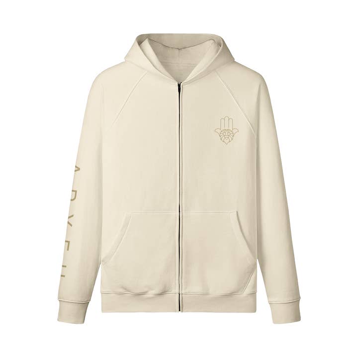 Rising Lion Full-Zip Hoodie – Hamsa Edition (Gold Print) for wholesale by Aryeh Style