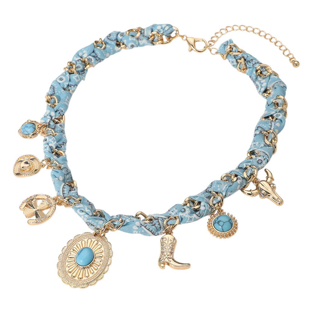 Sensibling Corp. - Wholesale Pendant/Charm Necklace - Western Themed Charm Fabric Braided Necklace3