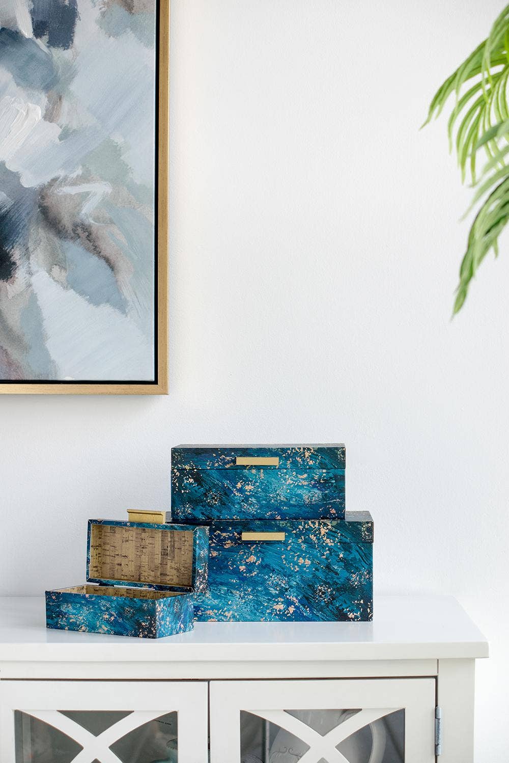 A&B Home Group Inc. - Vendita all'ingrosso Scatole decorative - Set di 3 Scatole Decorative, Blu con Dettagli Dorati