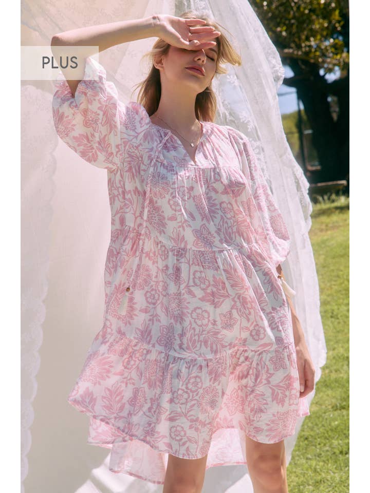 Oddi - Wholesale Dress - Women's - Plus Boho Printed Baby Doll Mini Dress13