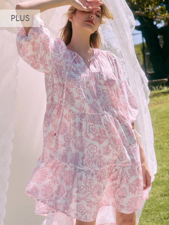 Plus Boho Printed Baby Doll Mini Dress for wholesale by Oddi