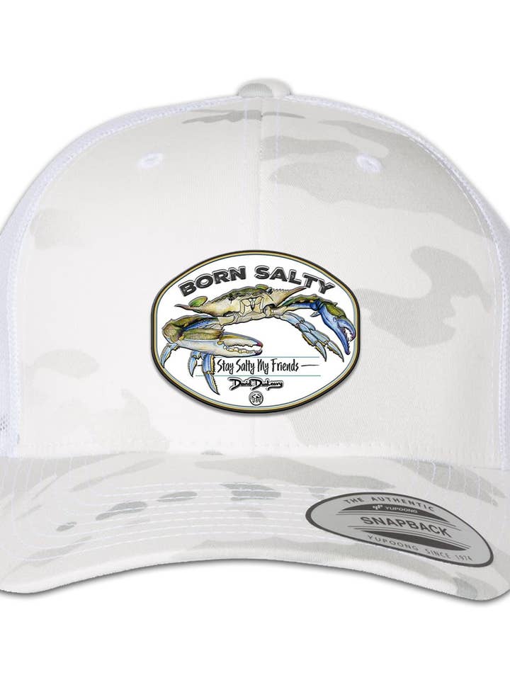 Geboren Salzig Blaukrabbe 6-Panel-Trucker-Snapback-Multicam-Alpine-Weiß-Hut für den Großhandel von David Dunleavy