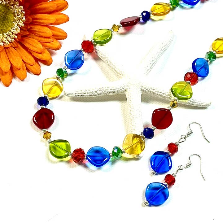 Farverig bohemsk glas halskæde sæt i regnbuefarver for engroshandel hos Devi Creations