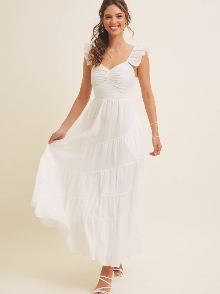 ELEGANTE KATOENEN UITLOPENDE SMOCK MAXIJURK MET RUCHES voor wholesale door in february