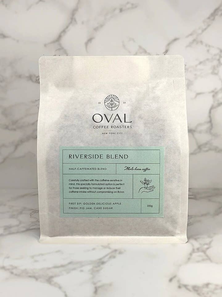 Half Caff Light Roast Whole Bean Coffee — Riverside Blend for wholesale by Oval Coffee Roasters