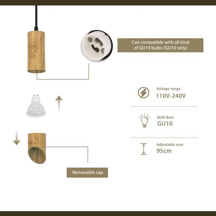 Ledsone - Wholesale Chandelier/hanging light - Hanging Wooden GU10 Socket Pendant Light~47747