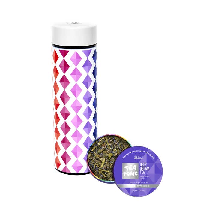 Thermal Tea Bottle with Infuser 450ml with Deep Dream Tea Loose Leaf Travel Tin for wholesale by Tea Tonic