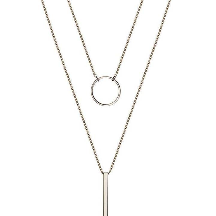 Silver Plated Double Necklace with Circle and Rod for wholesale by Juulry