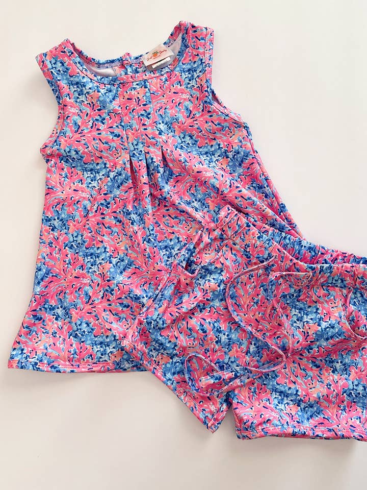Sleeveless Floral Set - Pink/Blue for wholesale by Just Peachy Smocks + Peachy Sleepy Bamboo