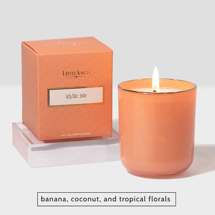 Little Torch - Wholesale Jar/Filled Candle - idyllic isle candle (banana, coconut, and tropical florals)