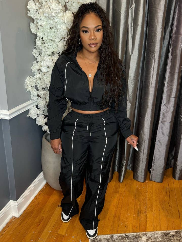 MB Fashion Wholesale - Wholesale Top & Pant Set (NOT Loungewear) - Women's - MB FASHION Two-Piece Windbreaker Zip-Up Set with Drawstring Details 50529