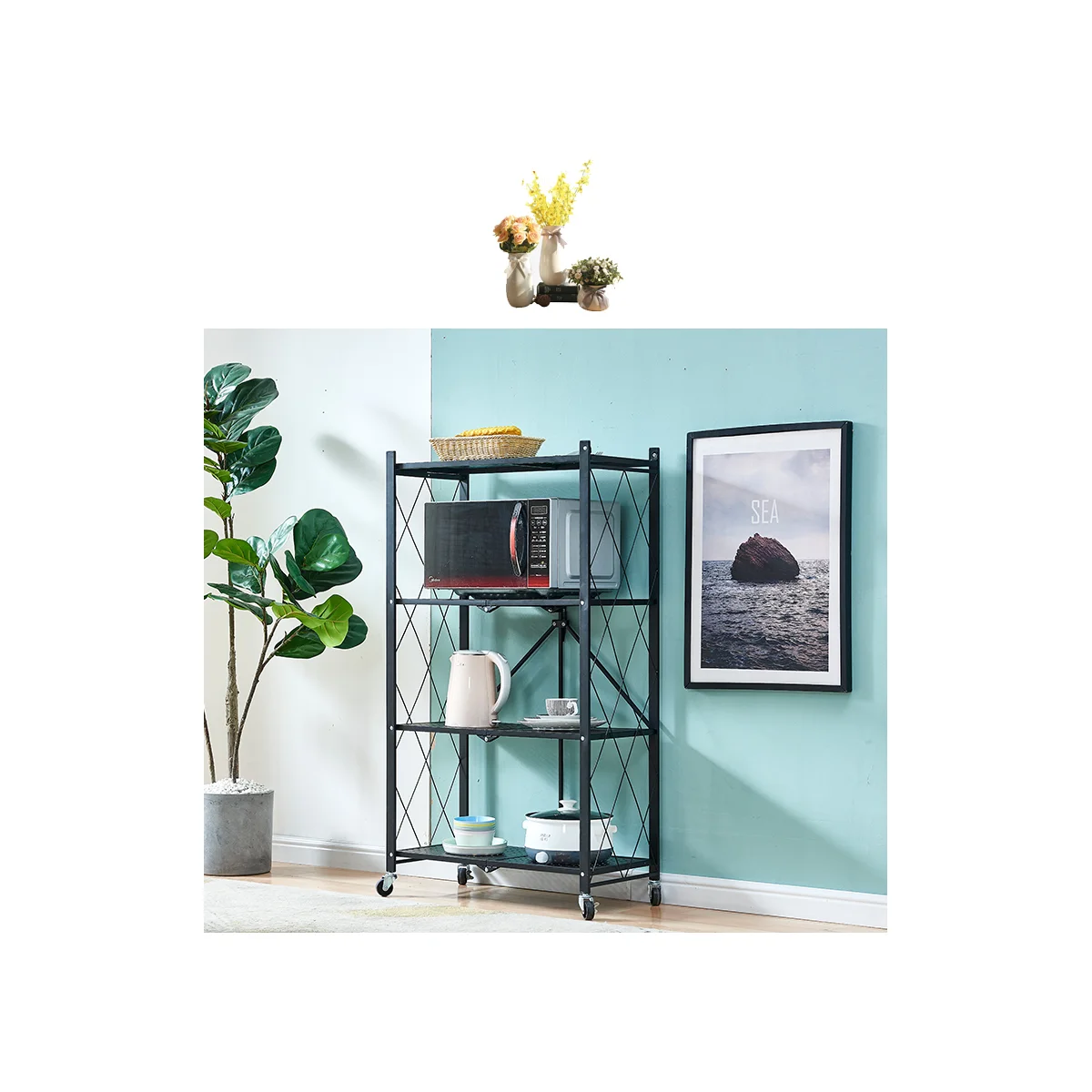 J&V TEXTILES - Wholesale Free Standing Shelf - Assembled Black Foldable Metal Storage Shelving Unit - 3 Sizes!7