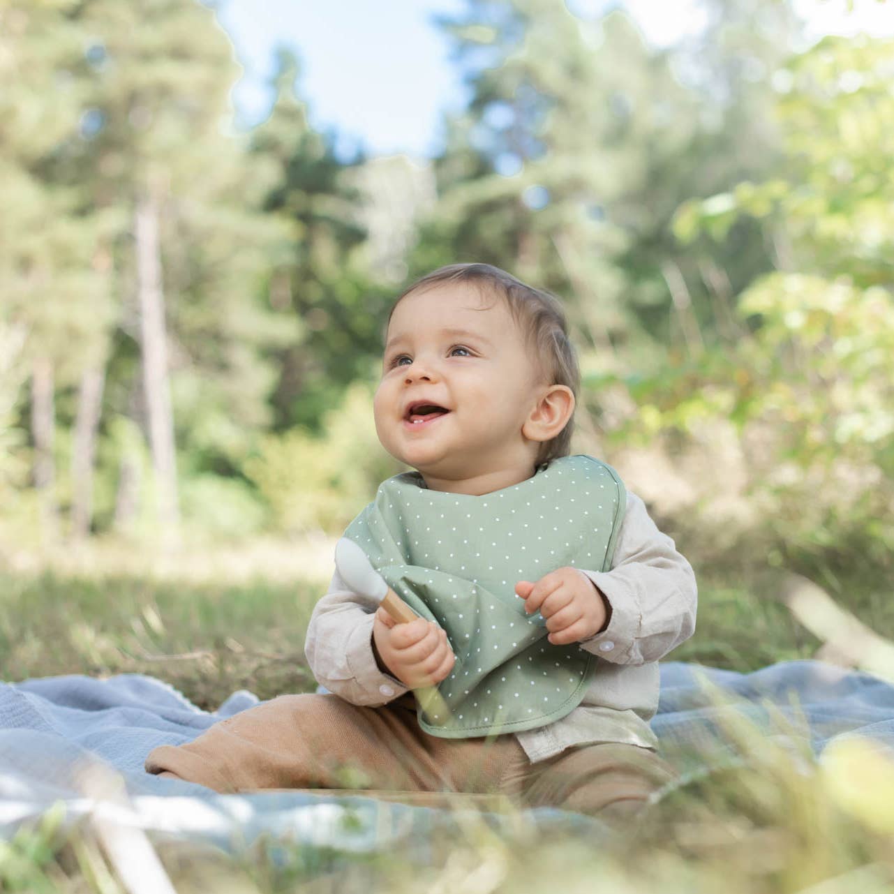 Summerville organic - Vente Bavoir - bébés - Bavoir bébé en coton bio vert à pois3