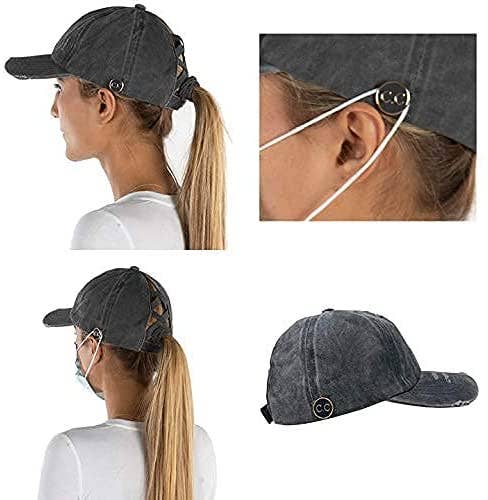 Funky Junque - Wholesale Ponytail Cap - Women's - Criss Cross Ponytail Cap w/Buttons (Charcoal)1