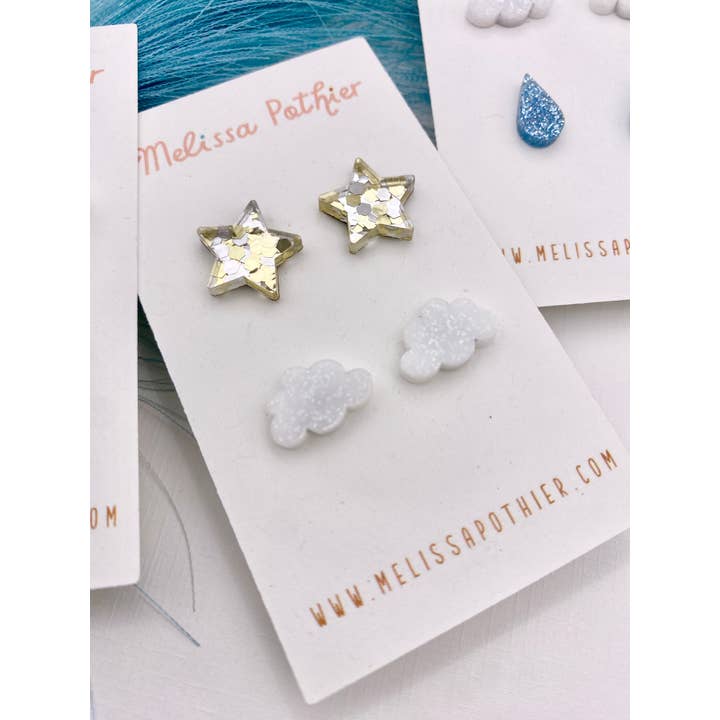 Melissa Pothier Art - Wholesale Stud/Post Earrings - Cloud Earrings, Raindrop Earrings, Stud Earring, Raincloud