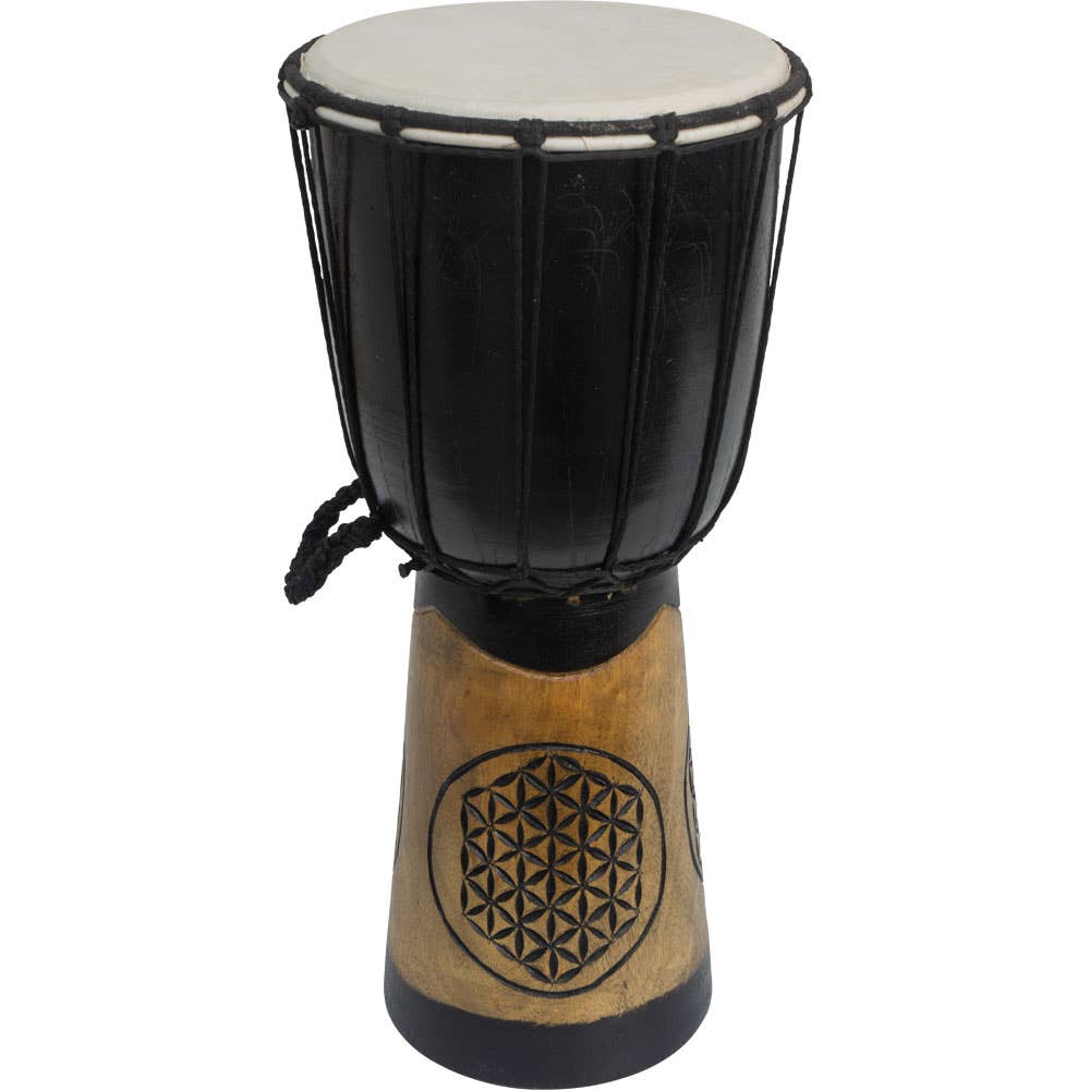 Kheops International – Instrumento musical por atacado – Djembe Esculpida Flor da Vida Preto Acabamento (Cada)0