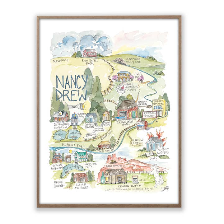 Nancy Drew Watercolor Story Map Print for wholesale by Elizabeth Wade Studio