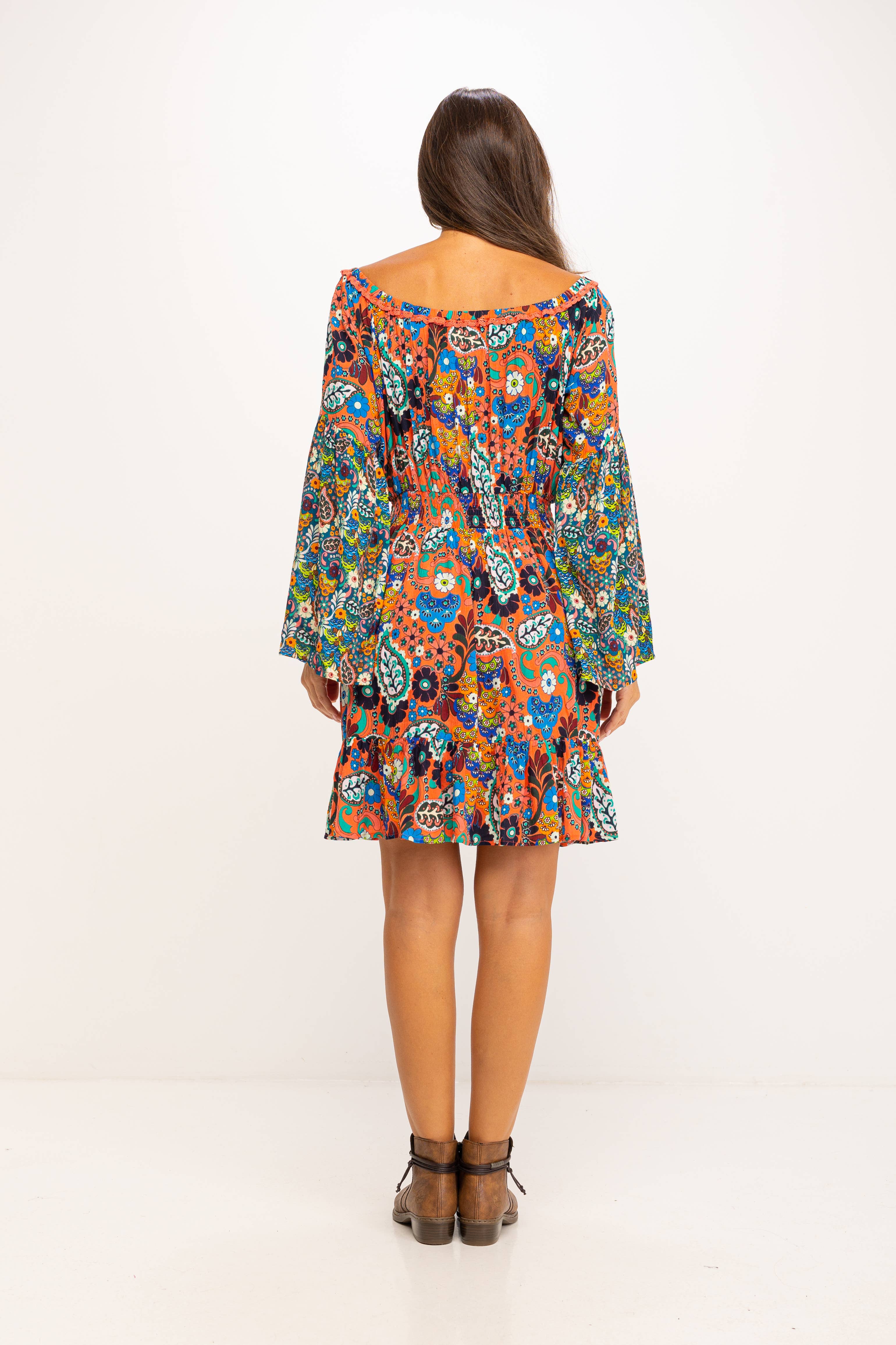 Peace & Love (CALAO IMPORT EXPORT S.L.) – Engroshandel Kjole - Dame – Kjole PR1145V med elastisk krave og kant, klokkeærmer med decors i 100% viskose5